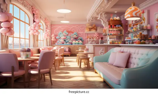 Pastel Blue and Pink Dreamy Cafe Interior