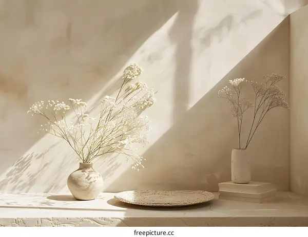 Minimalist Home Decor with White Flowers in Vases