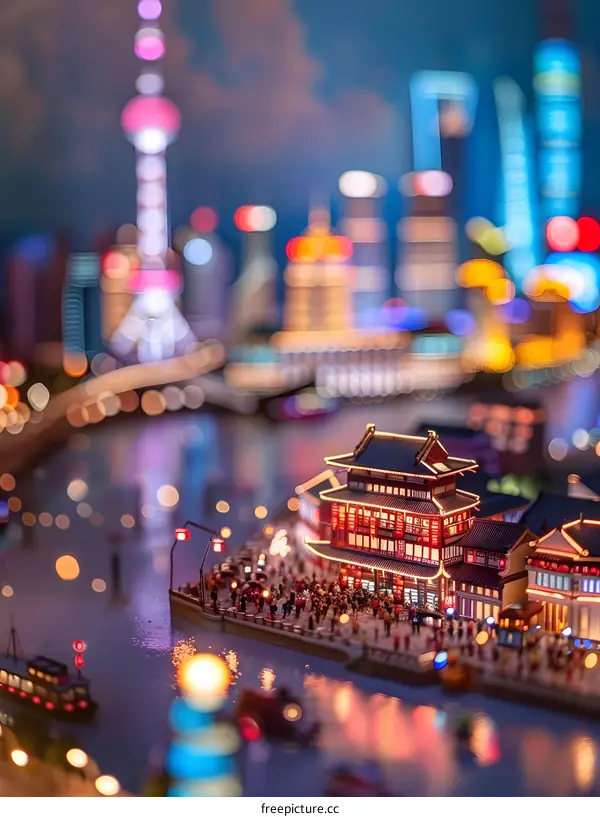 Miniature model of a busy street in Shanghai, China