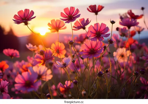 Cosmos Flowers at Sunset