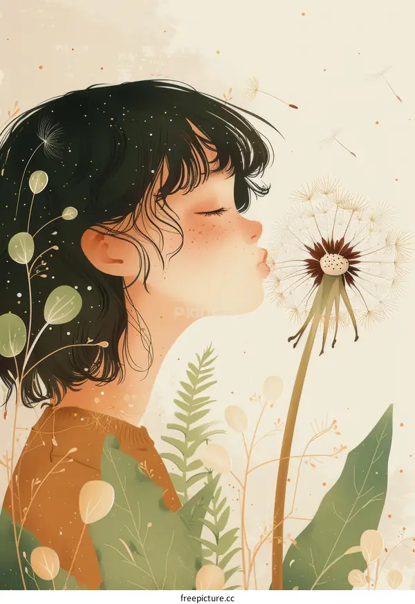 A girl blowing a dandelion