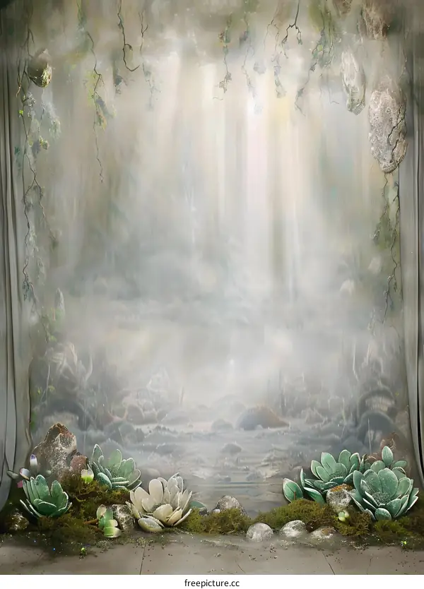 Mystical Forest Scene with Flowers and Vines