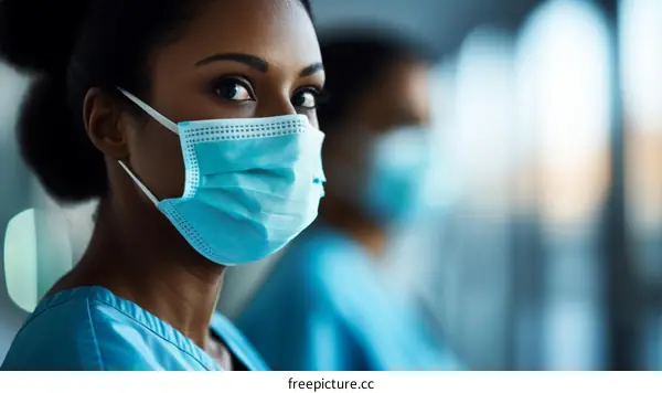 Portrait of a young African-American female doctor wearing a surgical mask