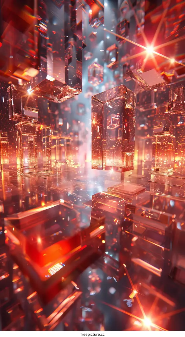 Surreal Red Crystal Blocks Floating in Space