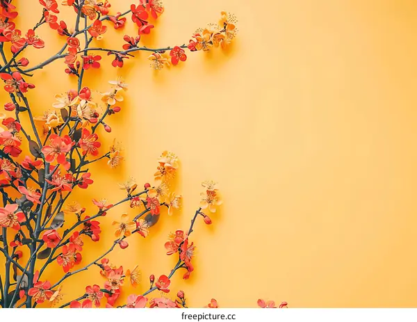 Spring Blossom Branch On Yellow Background