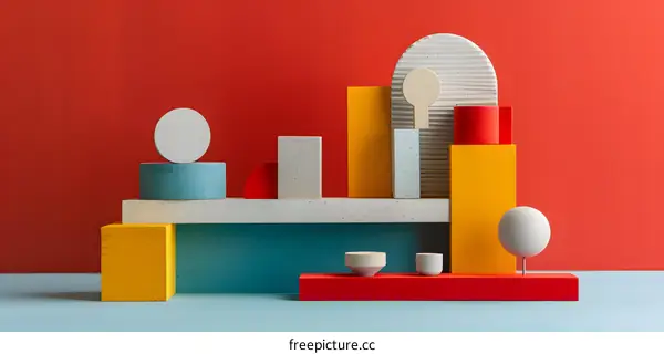 Abstract Geometric Shapes on Red Background