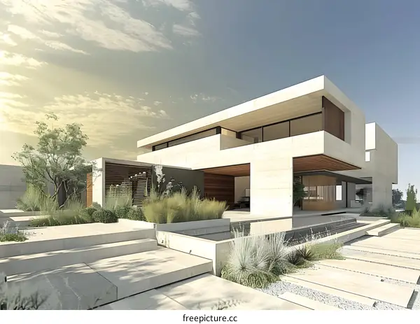 Modern House with Concrete Walls and a Courtyard
