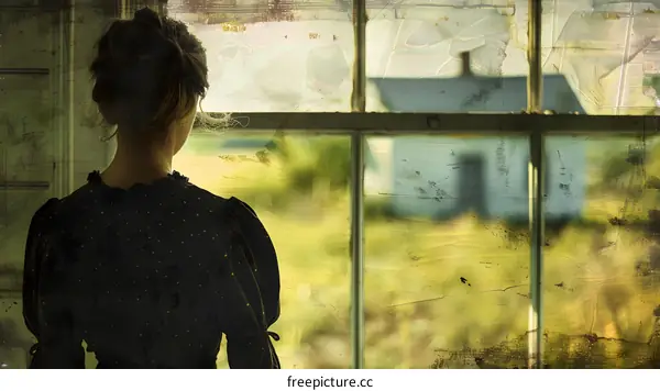 Woman in traditional dress looking out the window