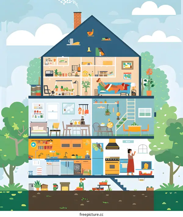 Home Interior Design Illustration with People