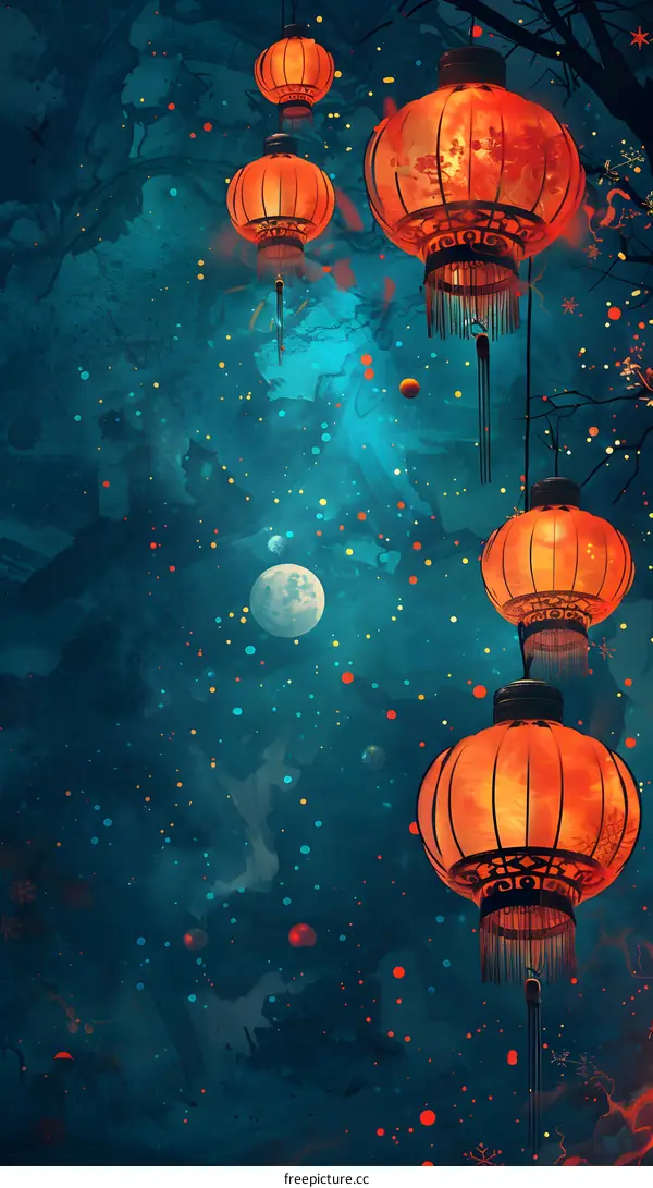 Lanterns and the moon at Mid-Autumn Festival