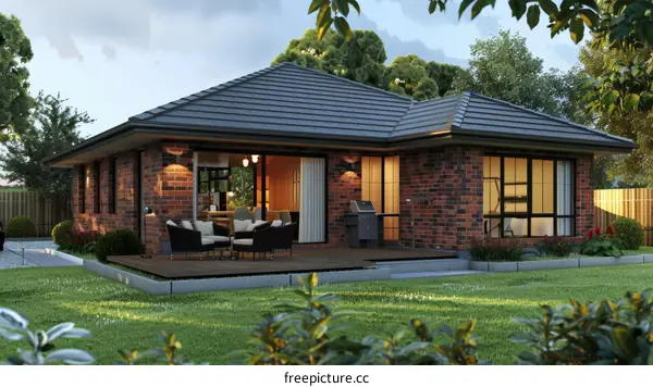 Modern Brick Home with Dark Roof