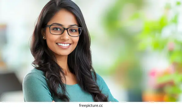 Confident Woman with Glasses Smiling Portrait