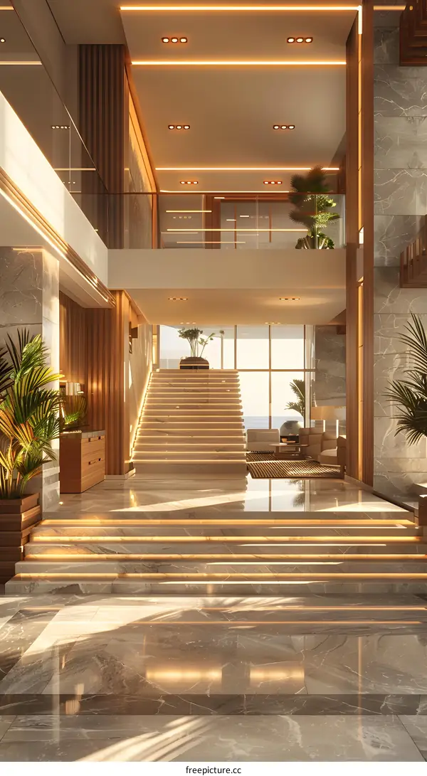 Staircase in the lobby of a luxury hotel