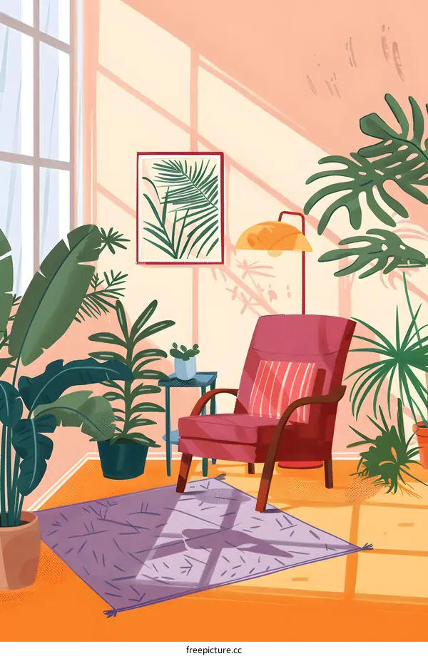 Modern Living Room with Cozy Armchair and Sunbeams