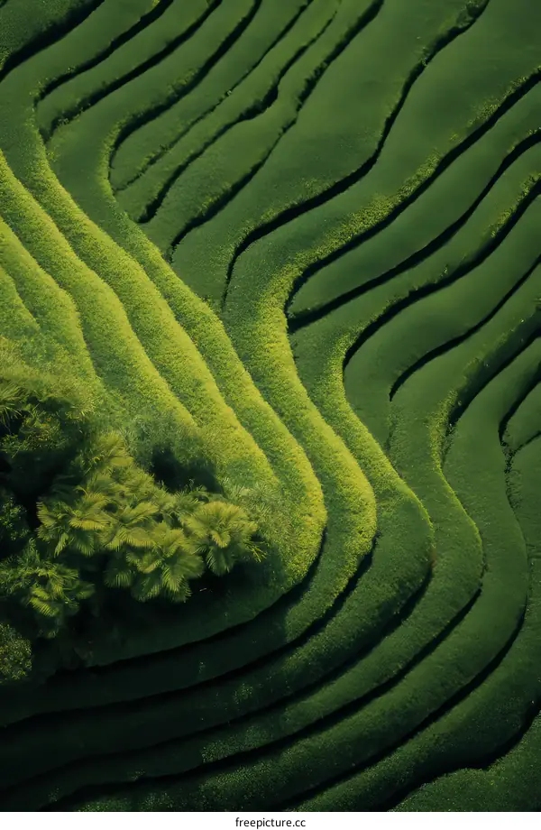 Aerial View of Lush Green Tea Terraces