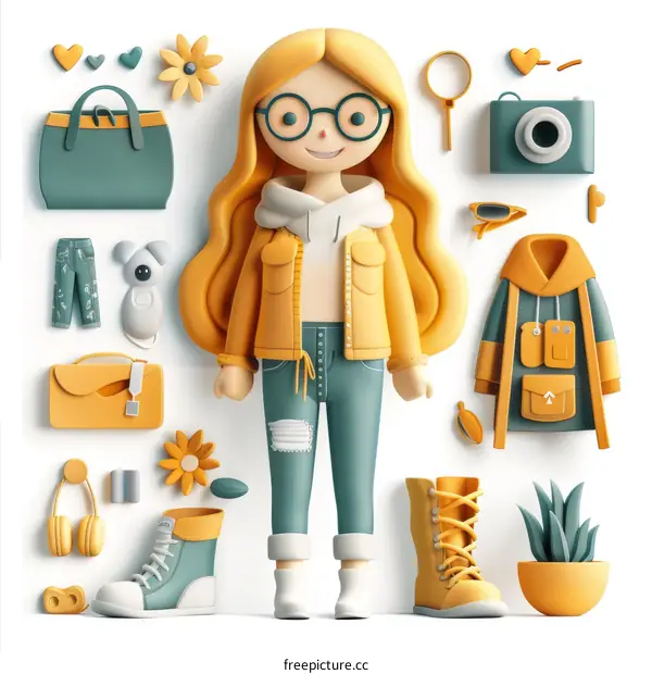 3D illustration of a blonde woman with glasses