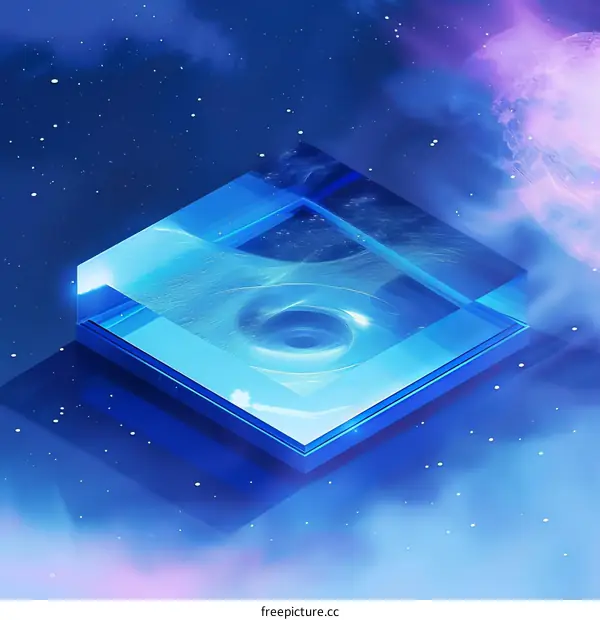 Blue and purple abstract painting of a portal to another dimension