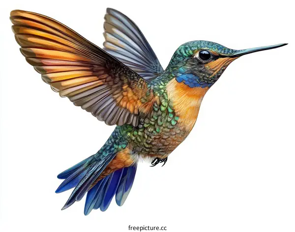 Colorful Hummingbird in Flight Illustration