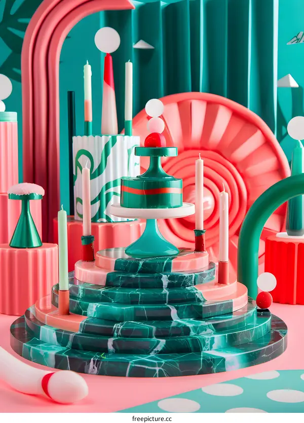 Abstract Still Life with Green and Pink Colors and Candles