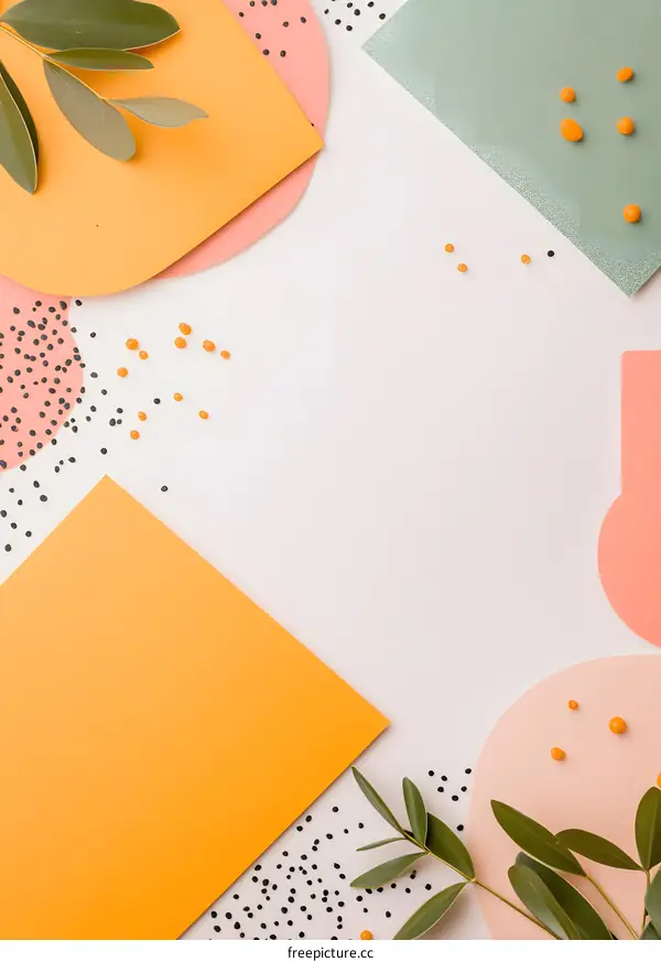 Abstract Background with Green Leaves and Colorful Shapes