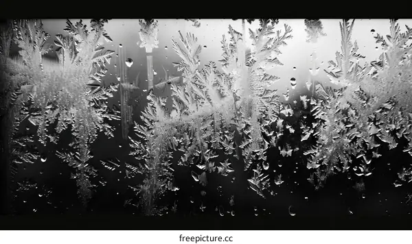 Black and White Frost Patterns on Glass Window