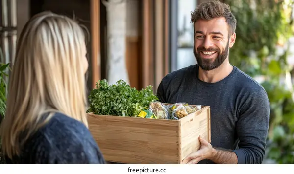 Friendly Food Delivery Outdoor Scene