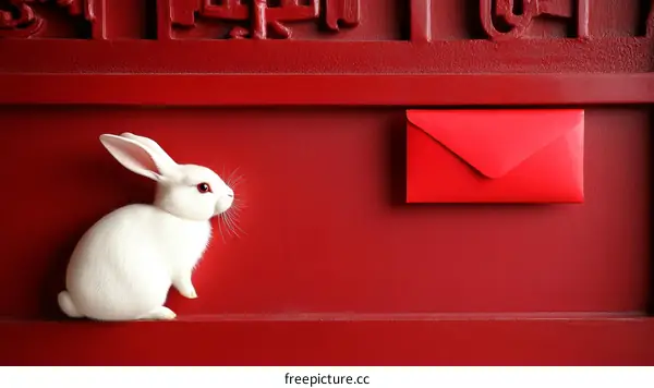 Cute White Rabbit and Red Envelope