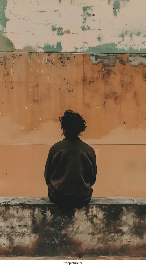 Person Sitting on a Wall with a Distressed Surface