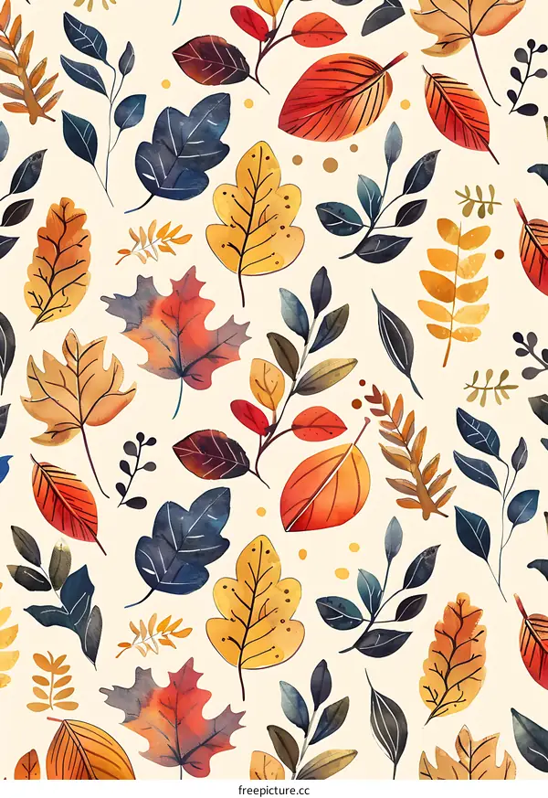 Watercolor Autumn Leaves Seamless Pattern