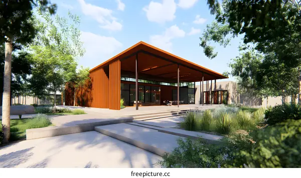 Modern Architecture with Outdoor Patio and Landscaping