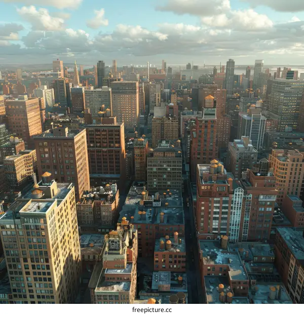An Aerial View of a City with Many Tall Buildings