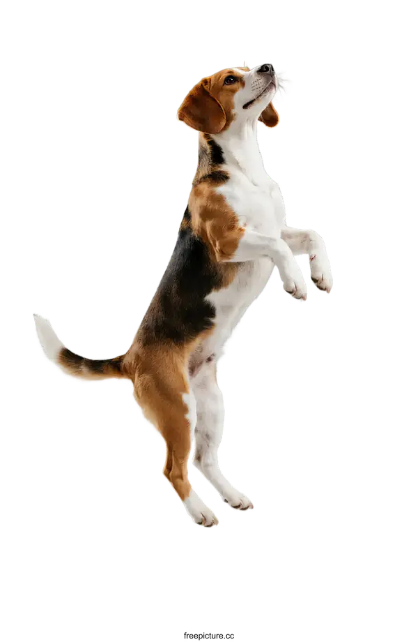 [Transparent Background PNG]An active beagle dog standing on hind legs looking up
