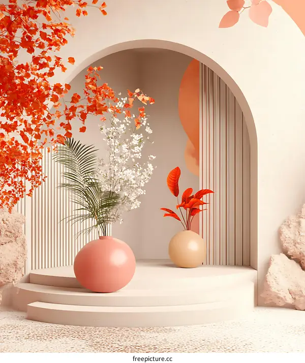 Minimalist Abstract Archway With Flower Vases