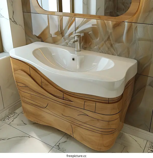 Modern Wooden Vanity Sink with Decorative Design