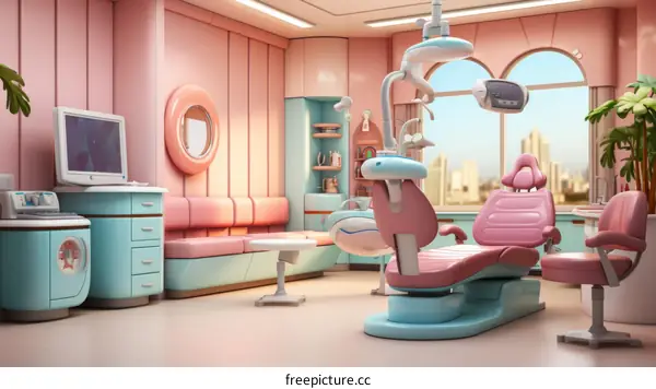 Modern Dental Office Interior Design with Pink and Blue Color Scheme