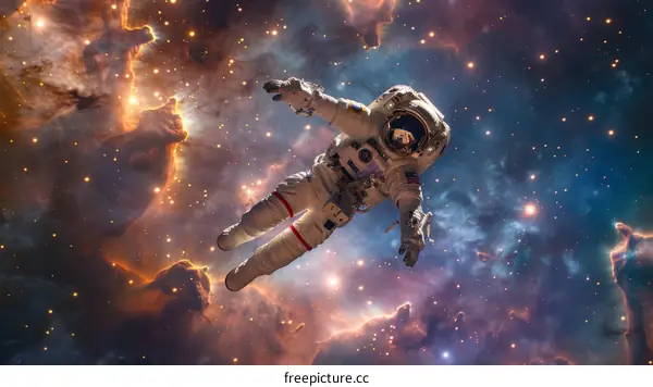 Astronaut in a spacesuit floating in the vastness of space