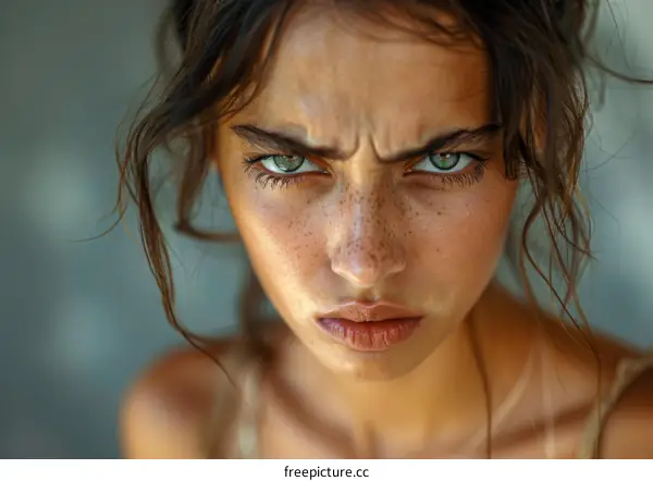 Close-up Portrait of a Woman with Intense Expression