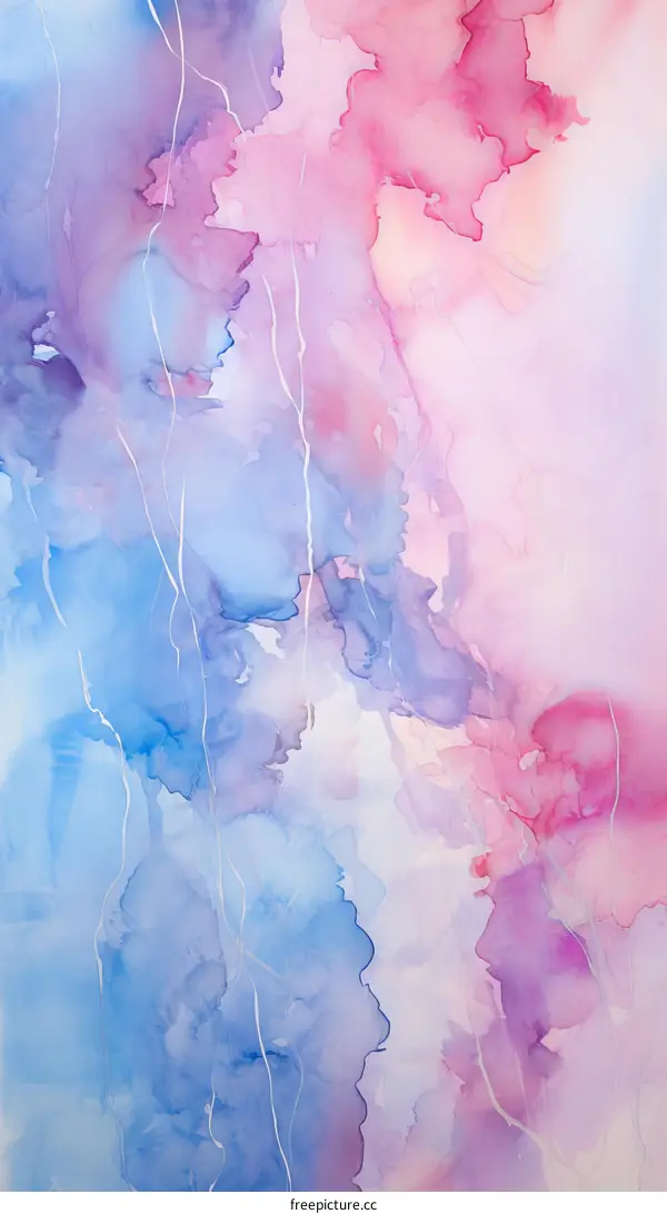 Abstract painting with blue and pink colors