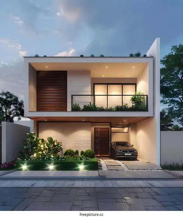 Modern Two Storey House With Balcony And Garden