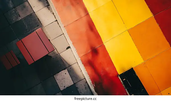 Red Yellow and Orange Colored Tiles on Sidewalk
