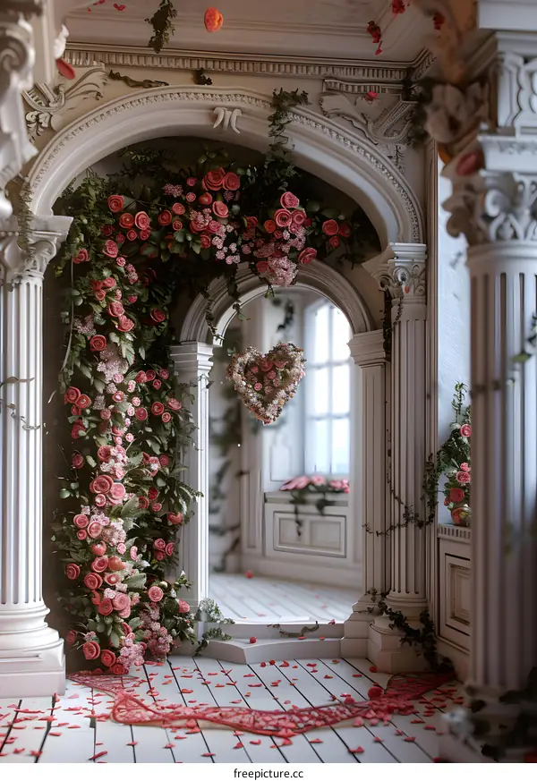 Romantic and beautiful interior design, a love nest decorated with fresh flowers