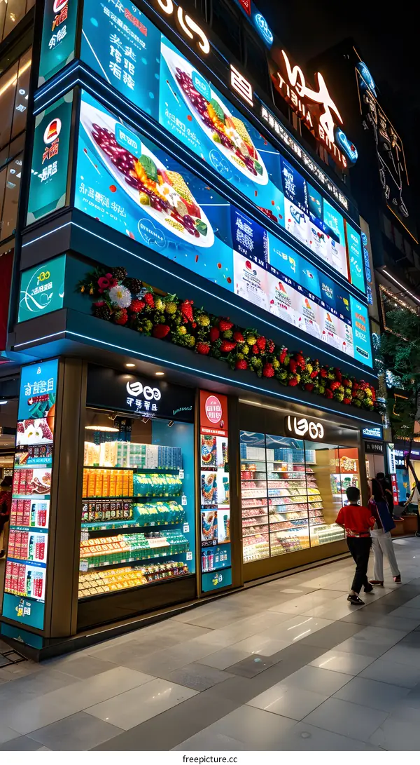 Night View of a Convenience Store in China
