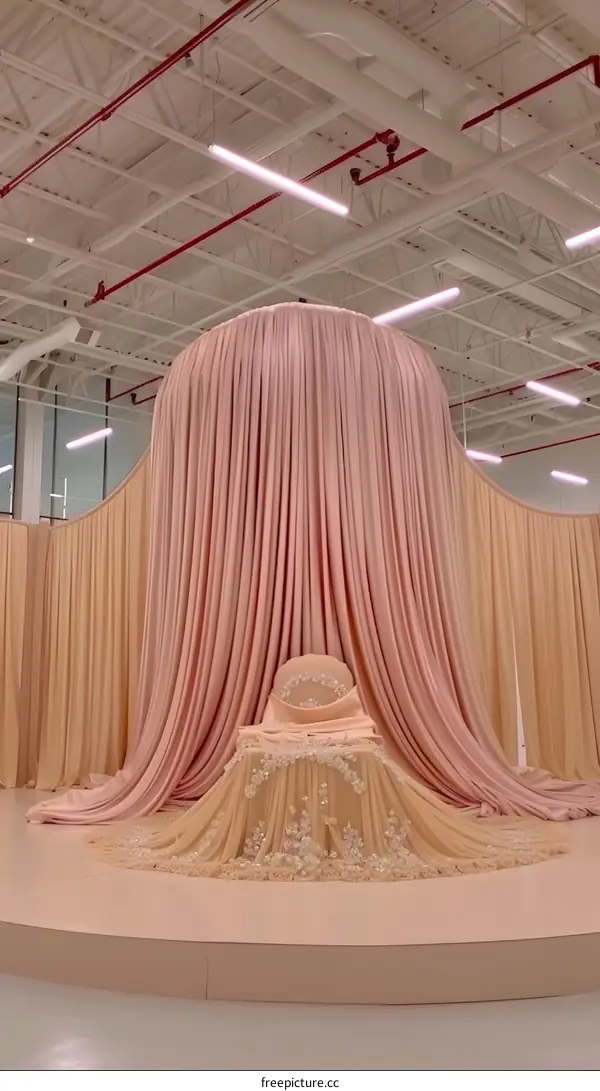 Pink Satin Draped Over Chair in Modern Art Exhibit