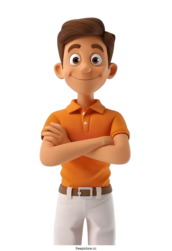 [Transparent Background PNG]Confident Cartoon Boy with Arms Crossed