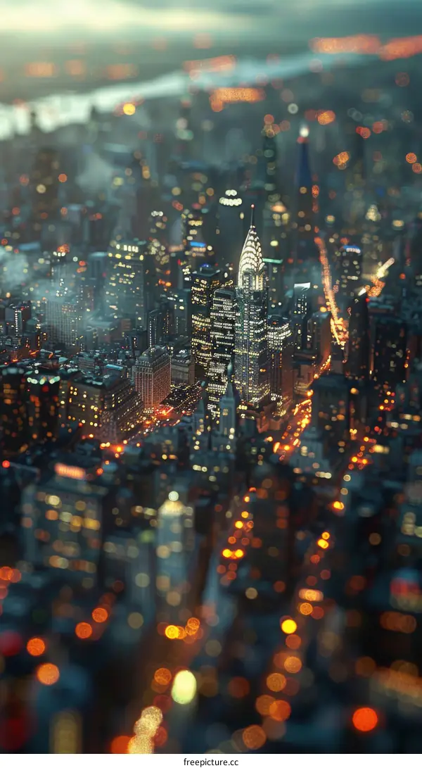 Night City Skyline Aerial View Illustration