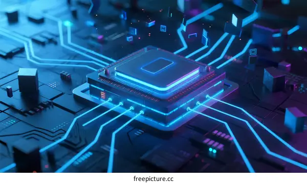 Advanced Microchip with Circuitry in Futuristic Digital Background