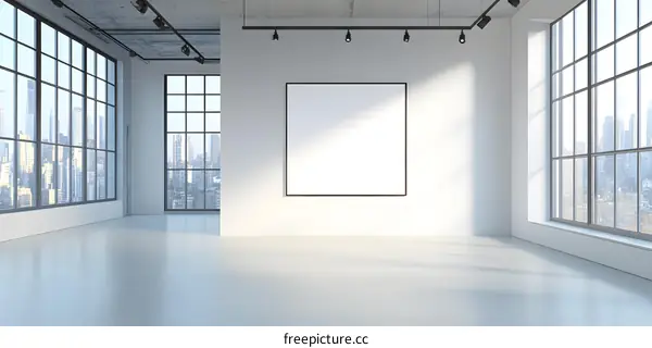 Empty White Room With Large Window And Poster Mockup