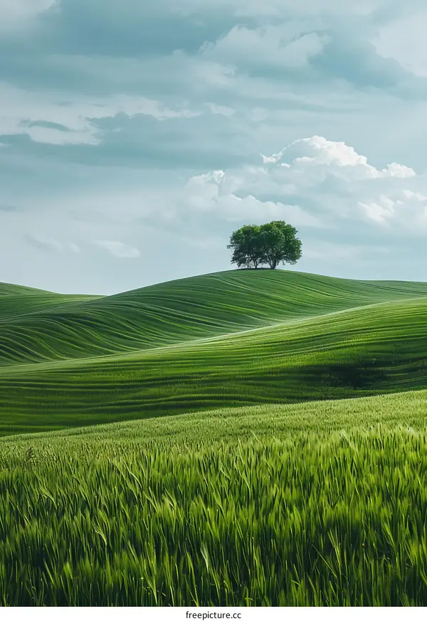 Picturesque green hills under the cloudy sky