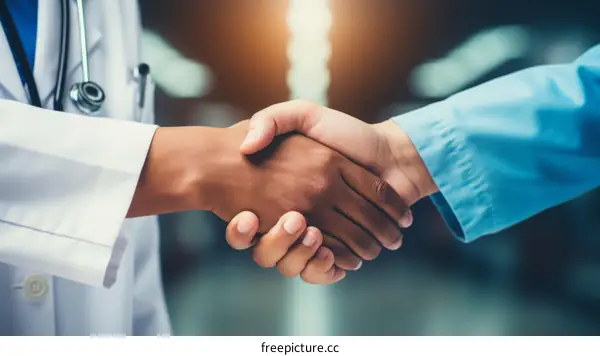 Doctor and patient shaking hands in agreement