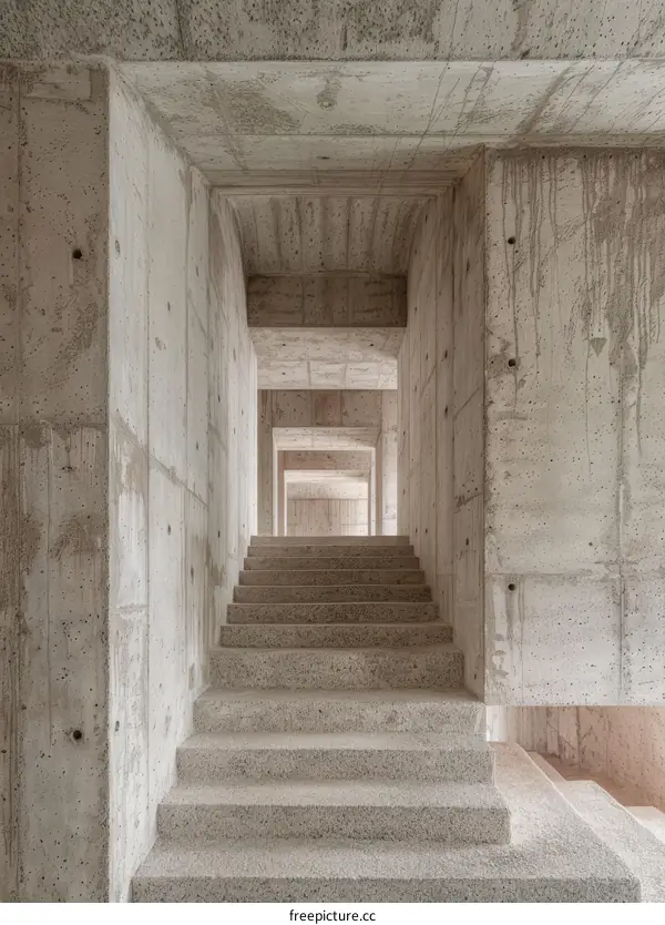 Concrete Corridor with Stairs: Urban Exploration
